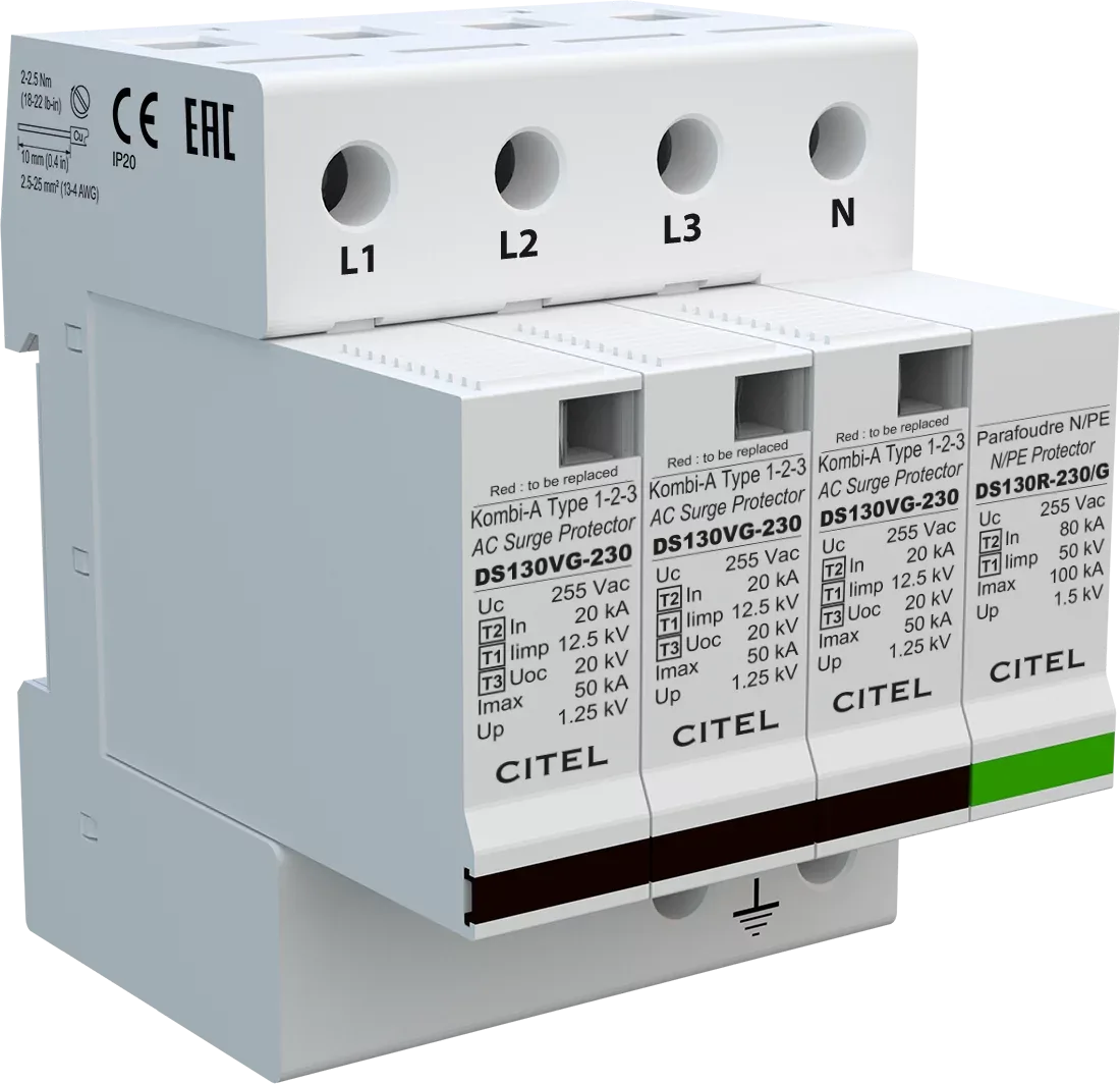 Устройство защиты от импульсных перенапряжений Citel DS134VG-230/G (571564), тип 1+2+3