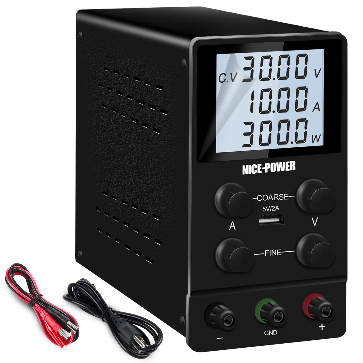 Лабораторный источник питания постоянного тока Kuaiqu SPS3010D с 4-разрядным цифровым ЖК-дисплеем, 30В / 10А, цвет черный