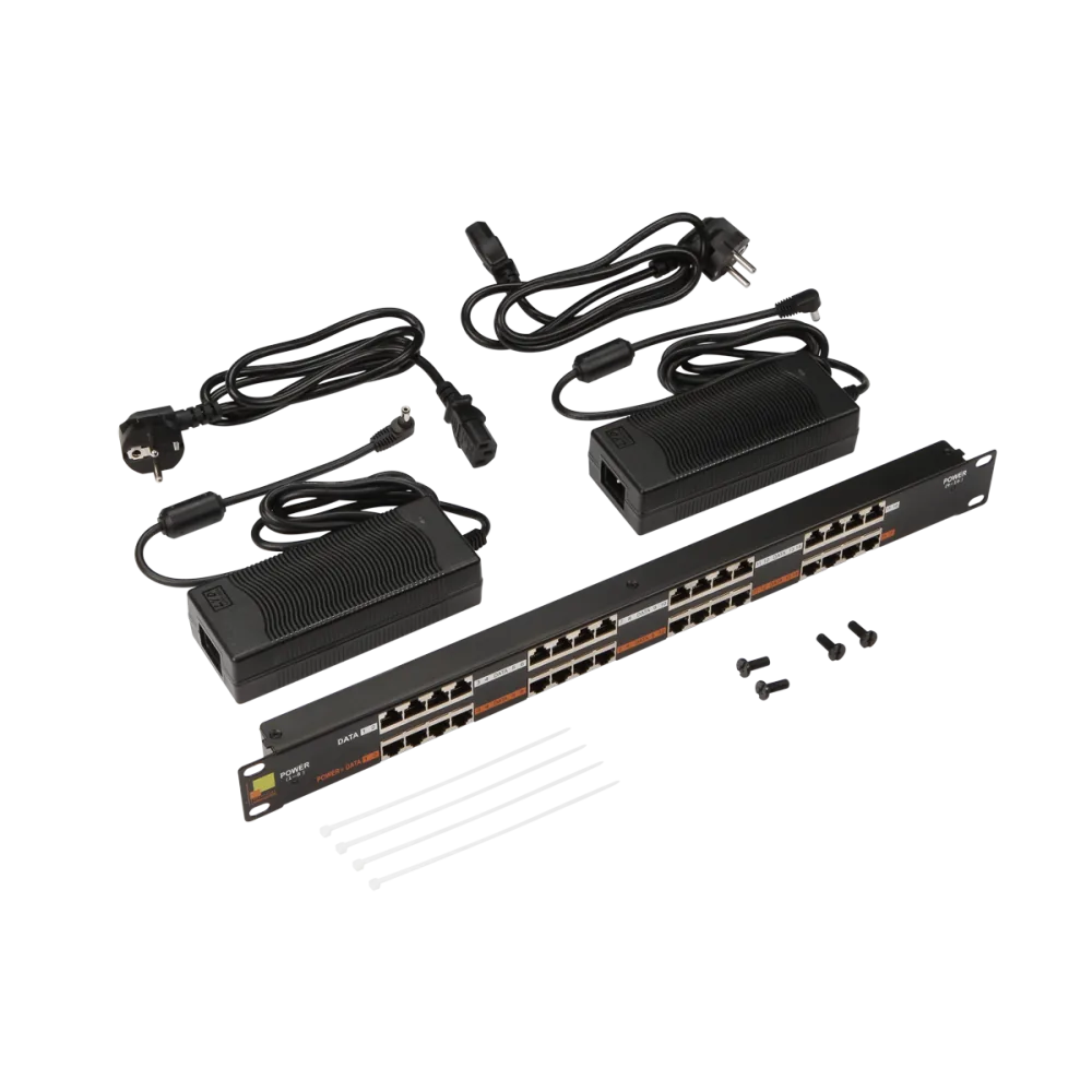 Панель LANMASTER POE 19", 16 портов, с двумя блоками питания 48V, 120W